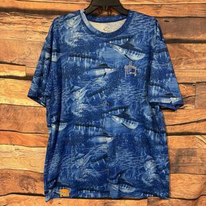 Guy Harvey T-Shirt Mens L Blue Fish Camo Marlin AOP Short Sleeve Fishing Marlin